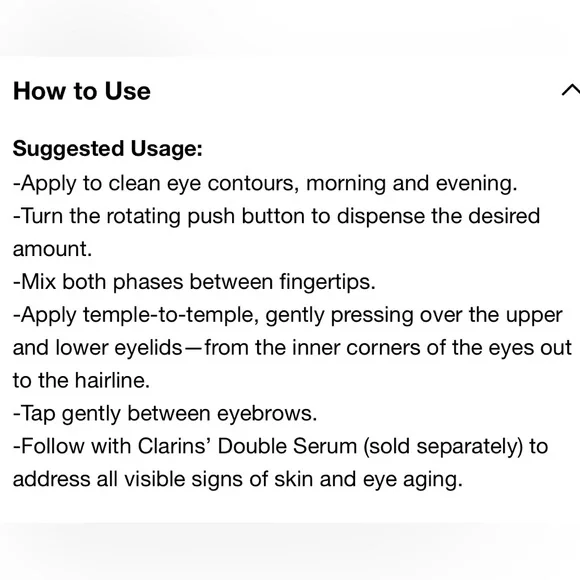 Clarins Eye Double Serum
[Hydrolipidic System]
Eye - Picture 9 of 9